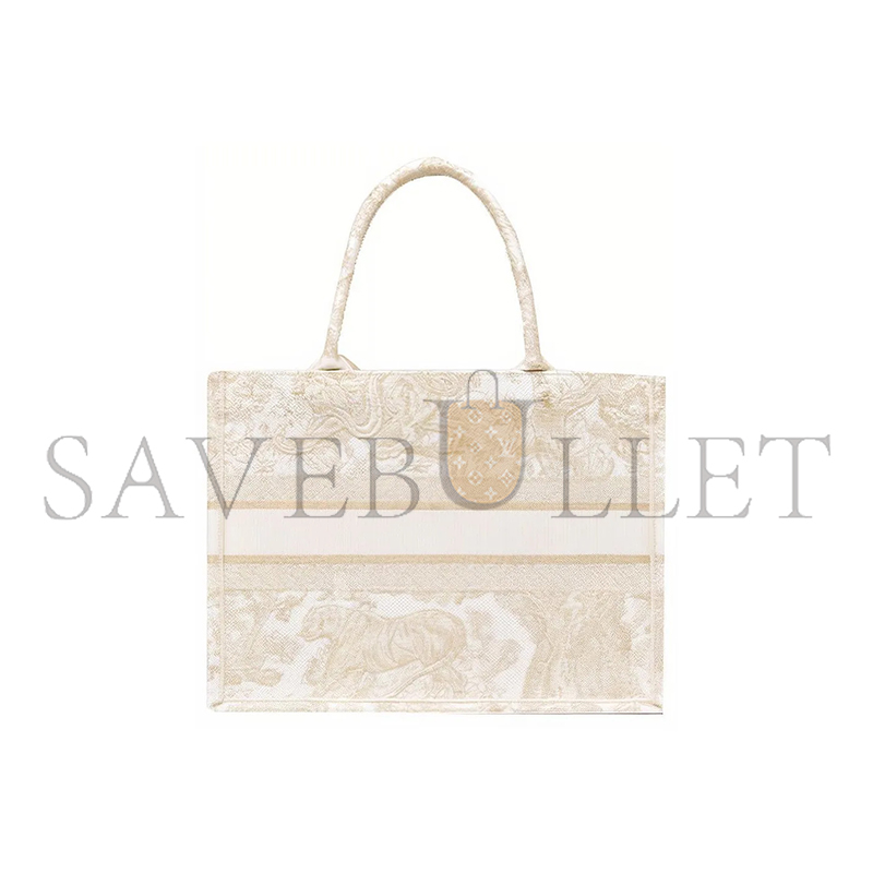 D*or canvas embroidered medium D*oriviera toile de jouy book tote gold m1296ztqo-m01e (36.5*28*17cm)